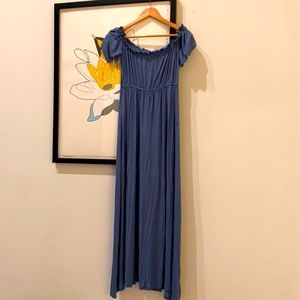Romantic off the shoulder cornflower blue cotton dress